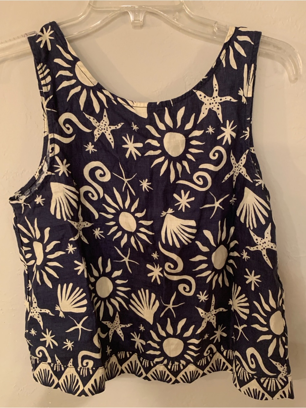 C&C California Navy and White Linen Beach Printed Tank S - Picture 2 of 4